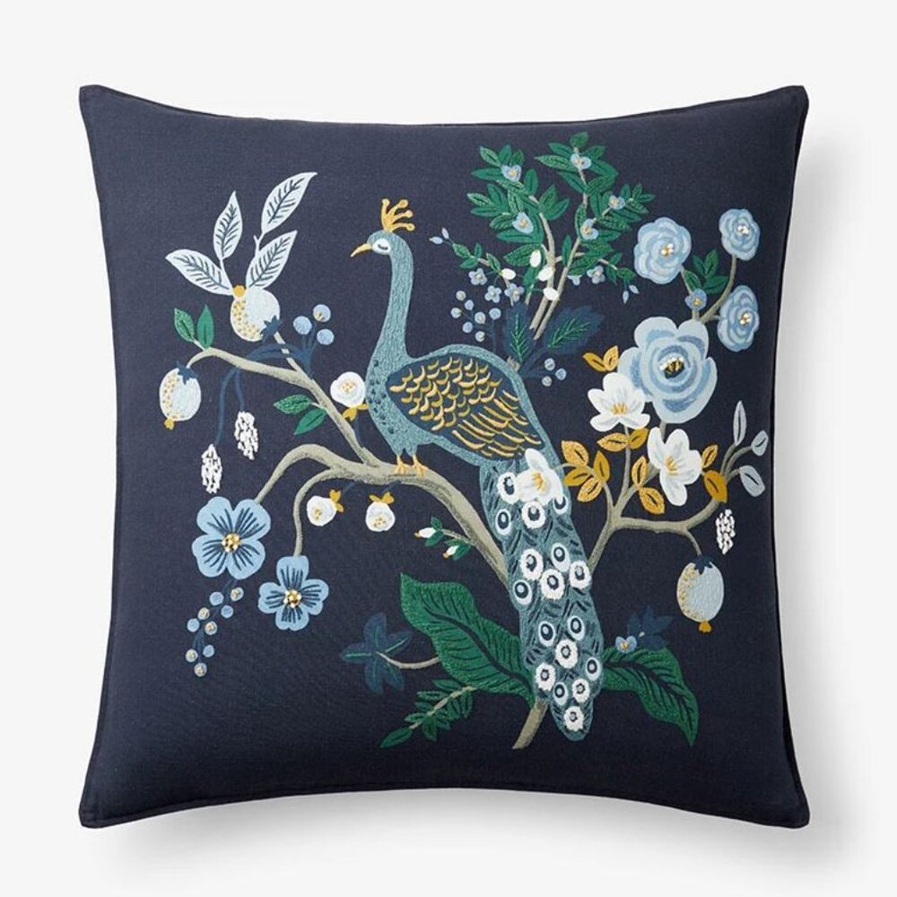 Peacock Decorative Square Pillow Cover - Navy Multi